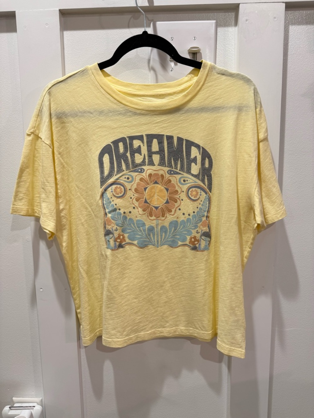 American Eagle Outfitters Yellow 'Dreamer' Graphic Tee, Long Crop